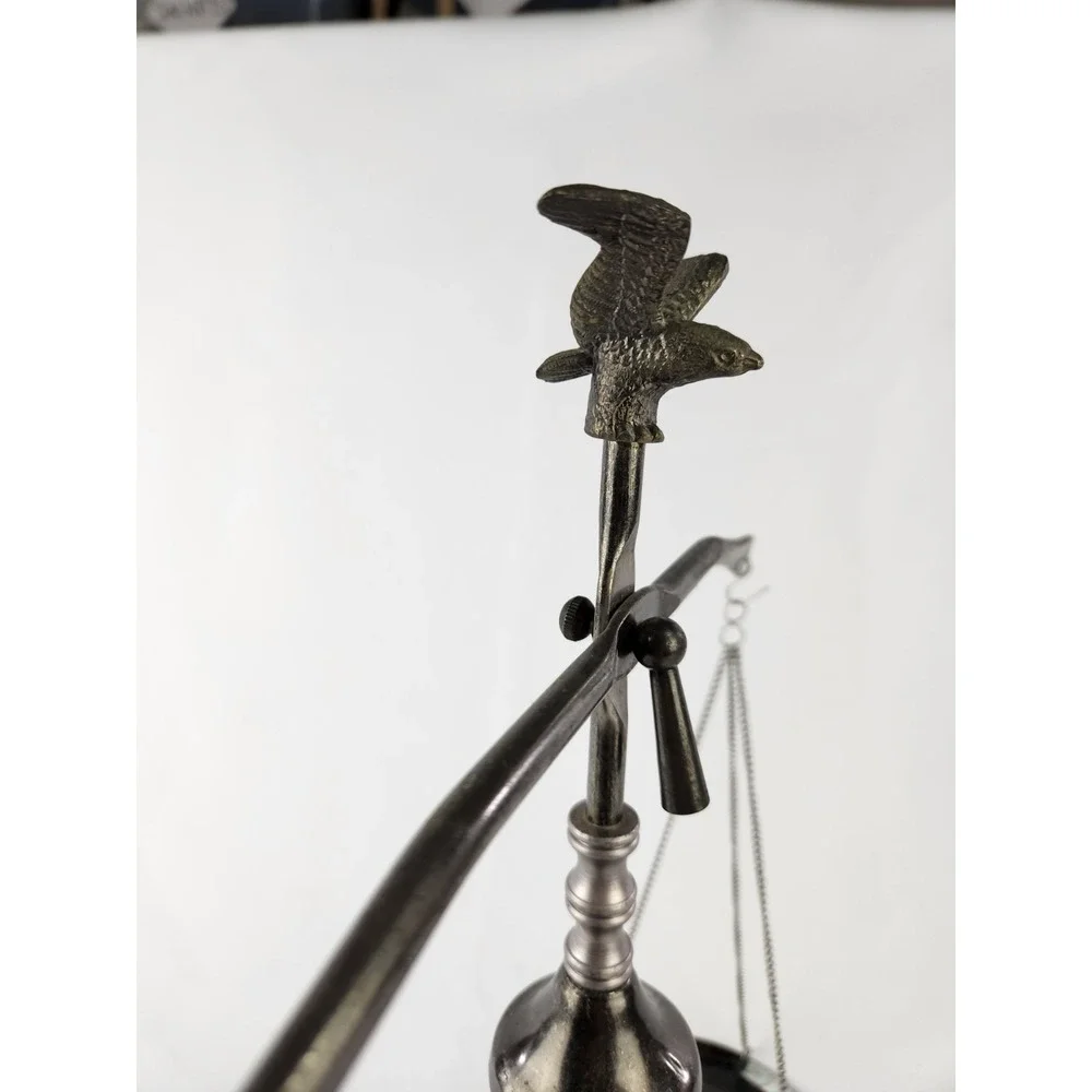 Vintage Wood & Metal Functioning Libra Scale‎ of Justice w Eagle Finial